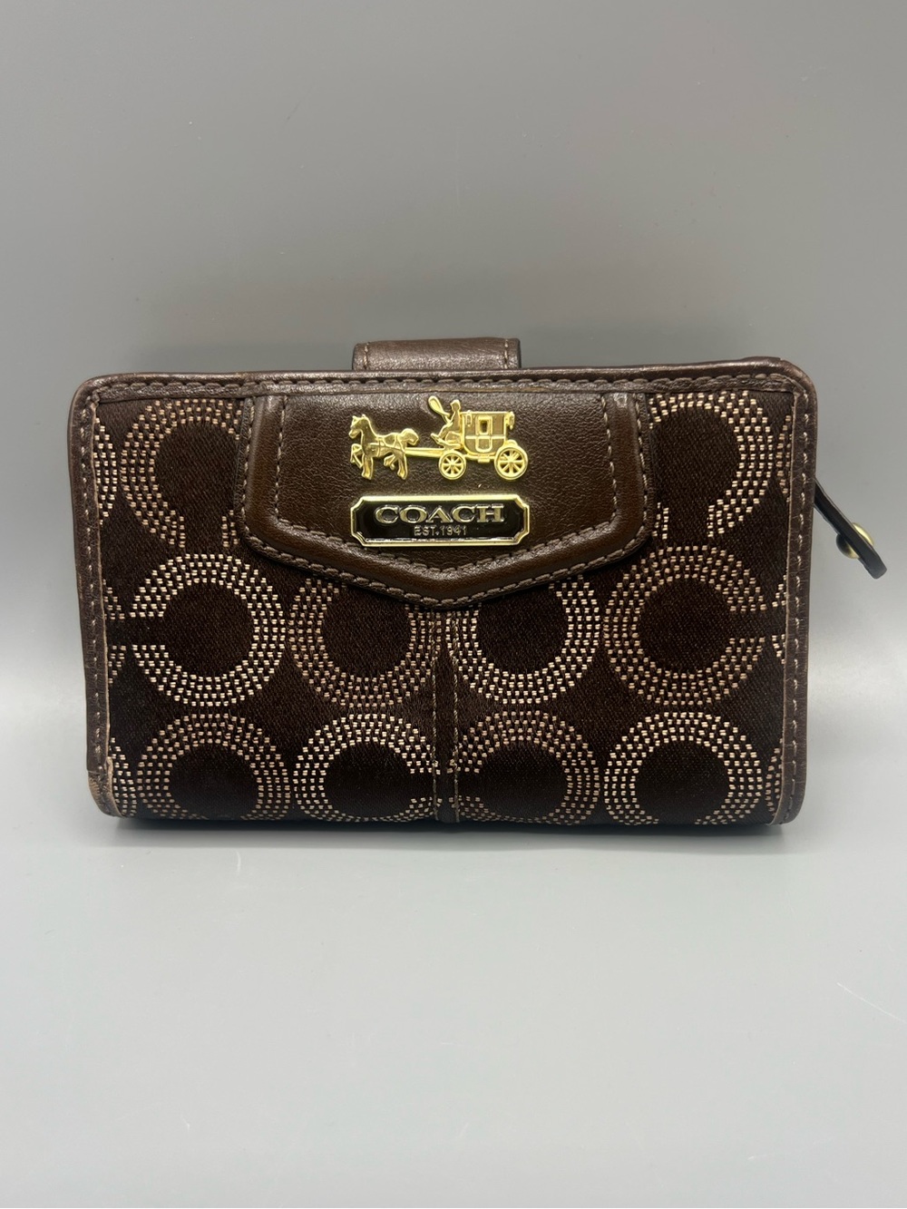 COACH Madison Brown Dotted Op Art Signature Zip Around Wallet Y2K Vintage